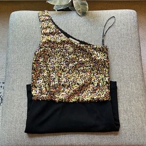 ✨ Vintage Circa 2004 Asymmetrical Sequin One Shoulder Mini Dress , Size: S